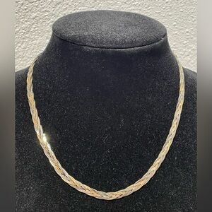 Gold and Silver Braided Necklace Stamped Merlite 18” Length Excellent Shape